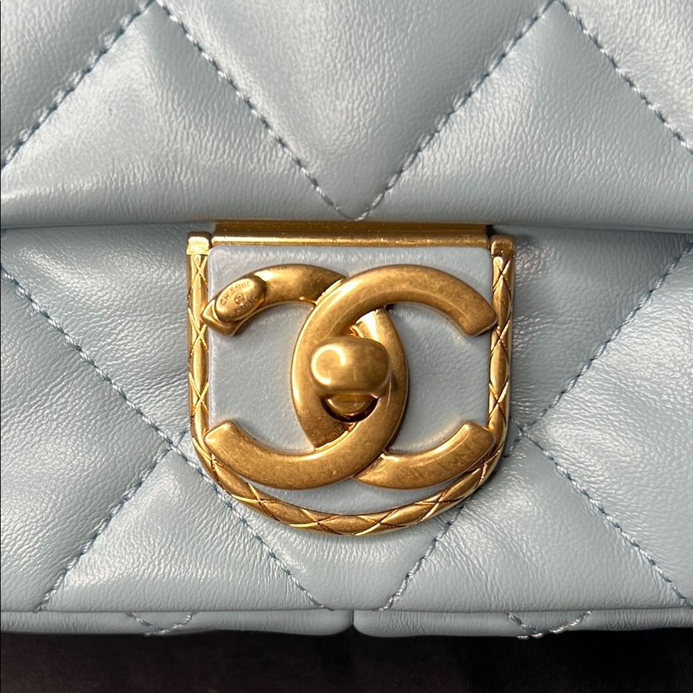Chanel Blue Quilted Mini Flap Leather Bag Gold Box, Dust Bag NWT - Picture 5 of 17